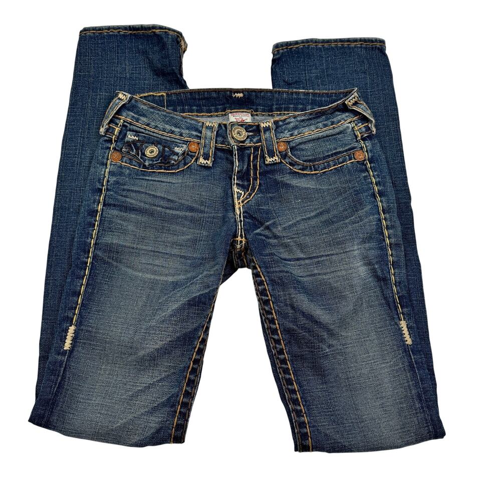True Religion VTG Y2K Low-Rise Embroidered Stitch Detail Jeans Women's Size 27 - Picture 2 of 9